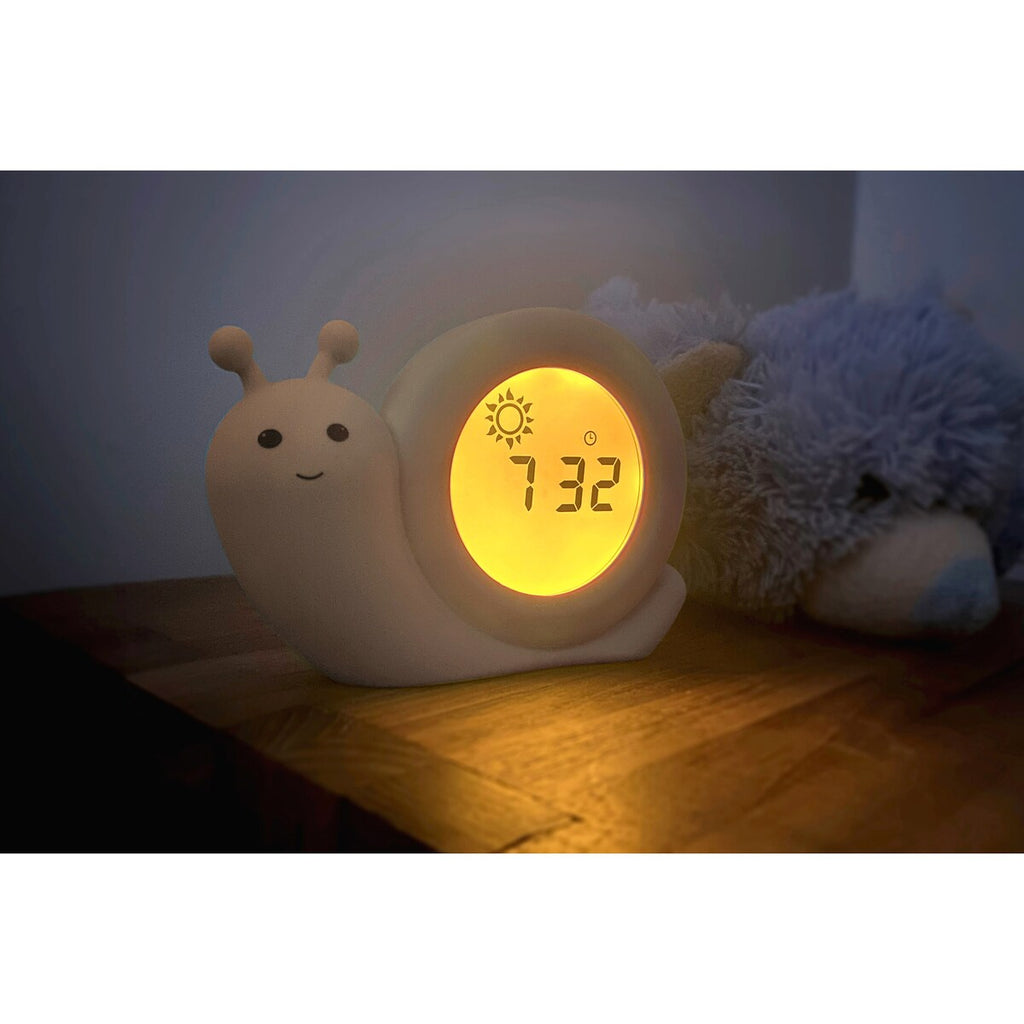 Søvntrener snegle med vekker og nattlys, oppladbar med ladekabel