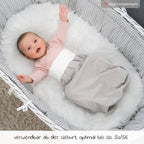 Sparkepose baby i bomull Oeko-Tex hvit taupe bakside