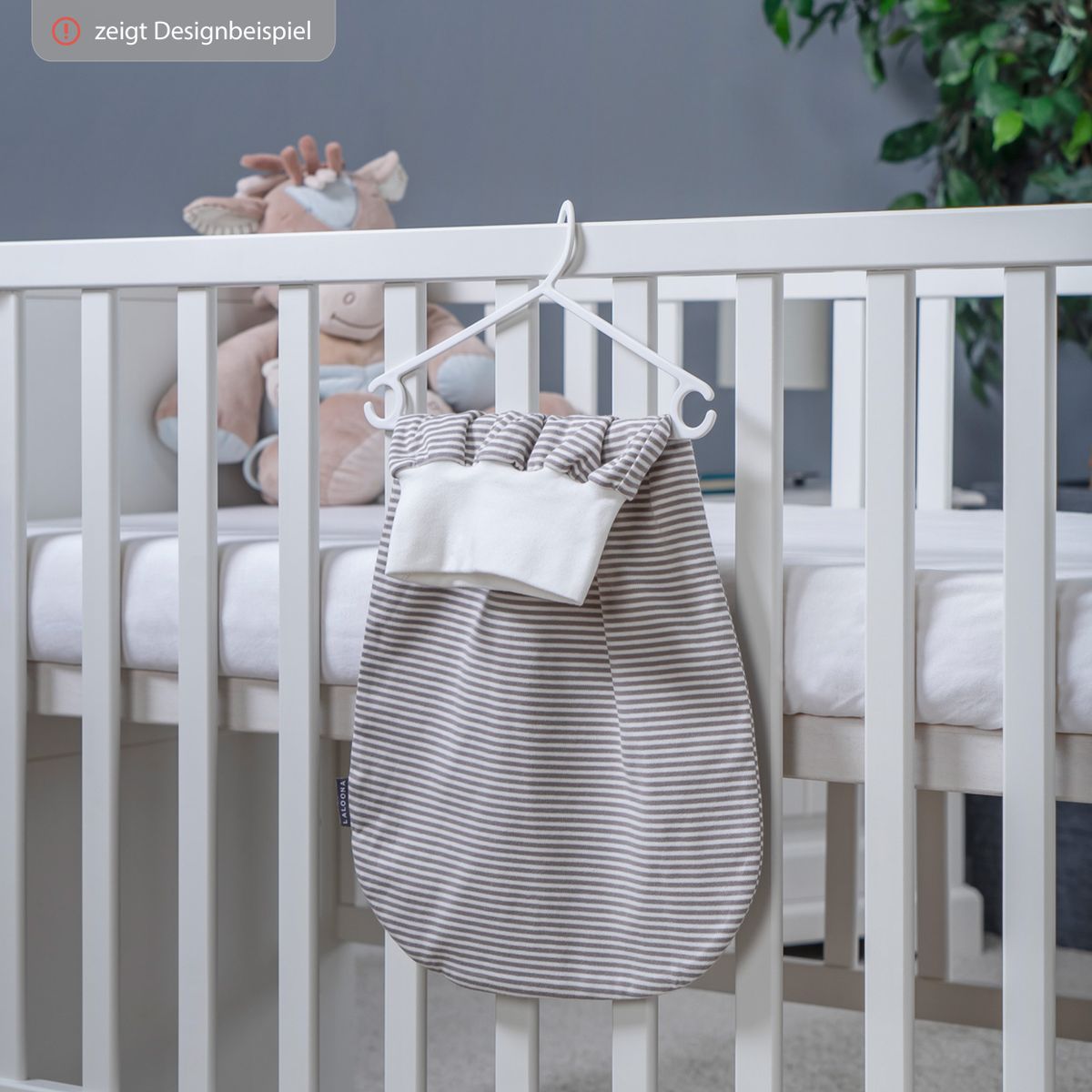 Sparkepose baby i bomull Oeko-Tex hvit taupe pakket