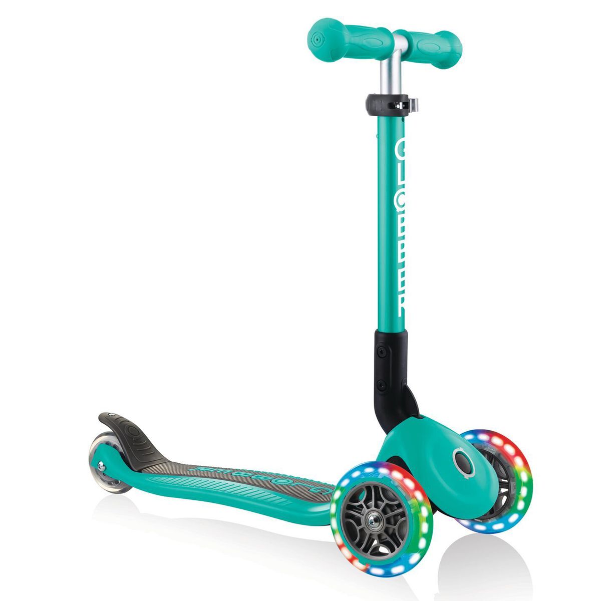 Sparkesykkel JUNIOR Foldable Lights 3 hjul turkis forfra