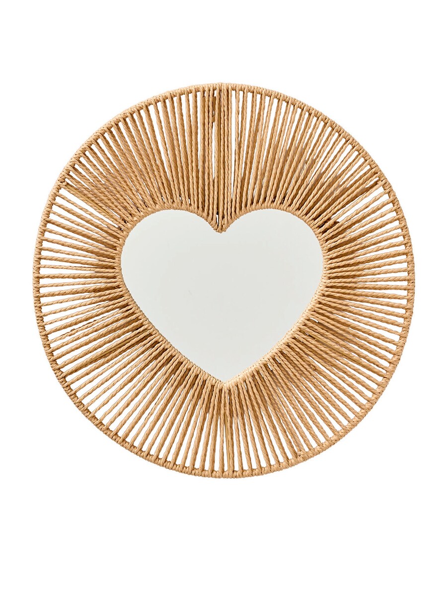 Nærbilde av speil hjerteform i papir 40 cm beige barnerom materiale