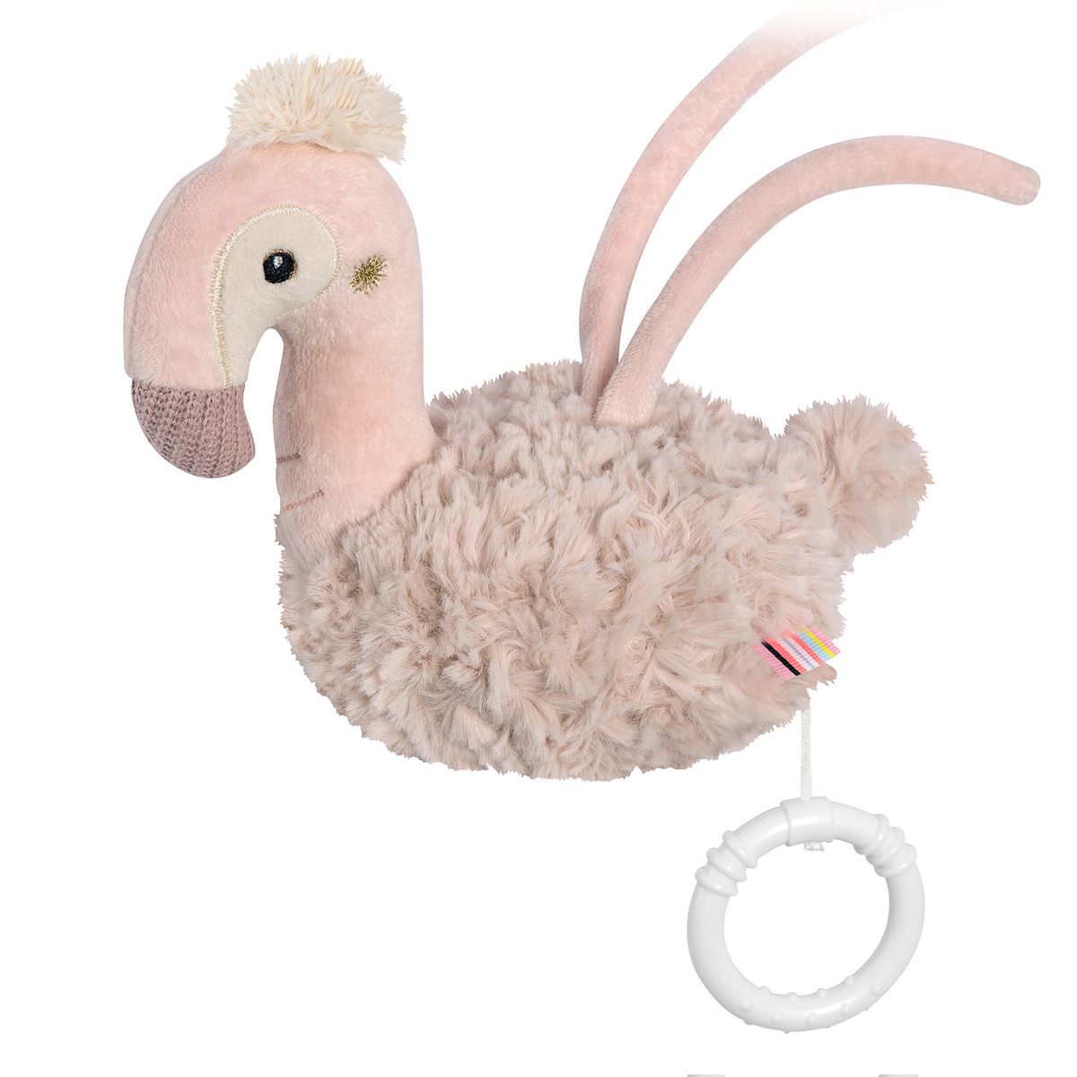 Spilledåse kosedyr 18 cm flamingo med melodi - forfra
