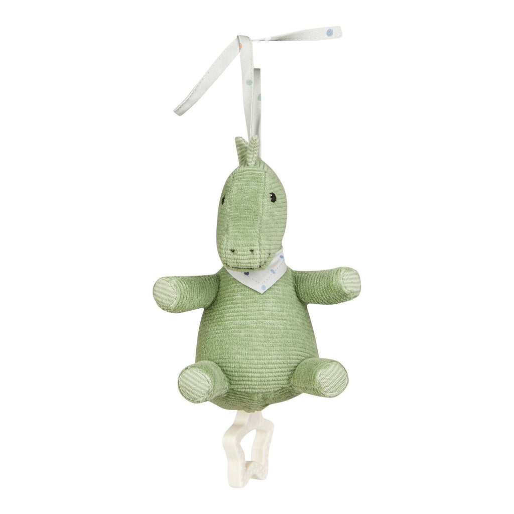 Spilledåse dino Rexi 16 cm med festebånd bakside