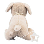 Nærbilde av stoff på spilledåse hund Lucky 25 cm