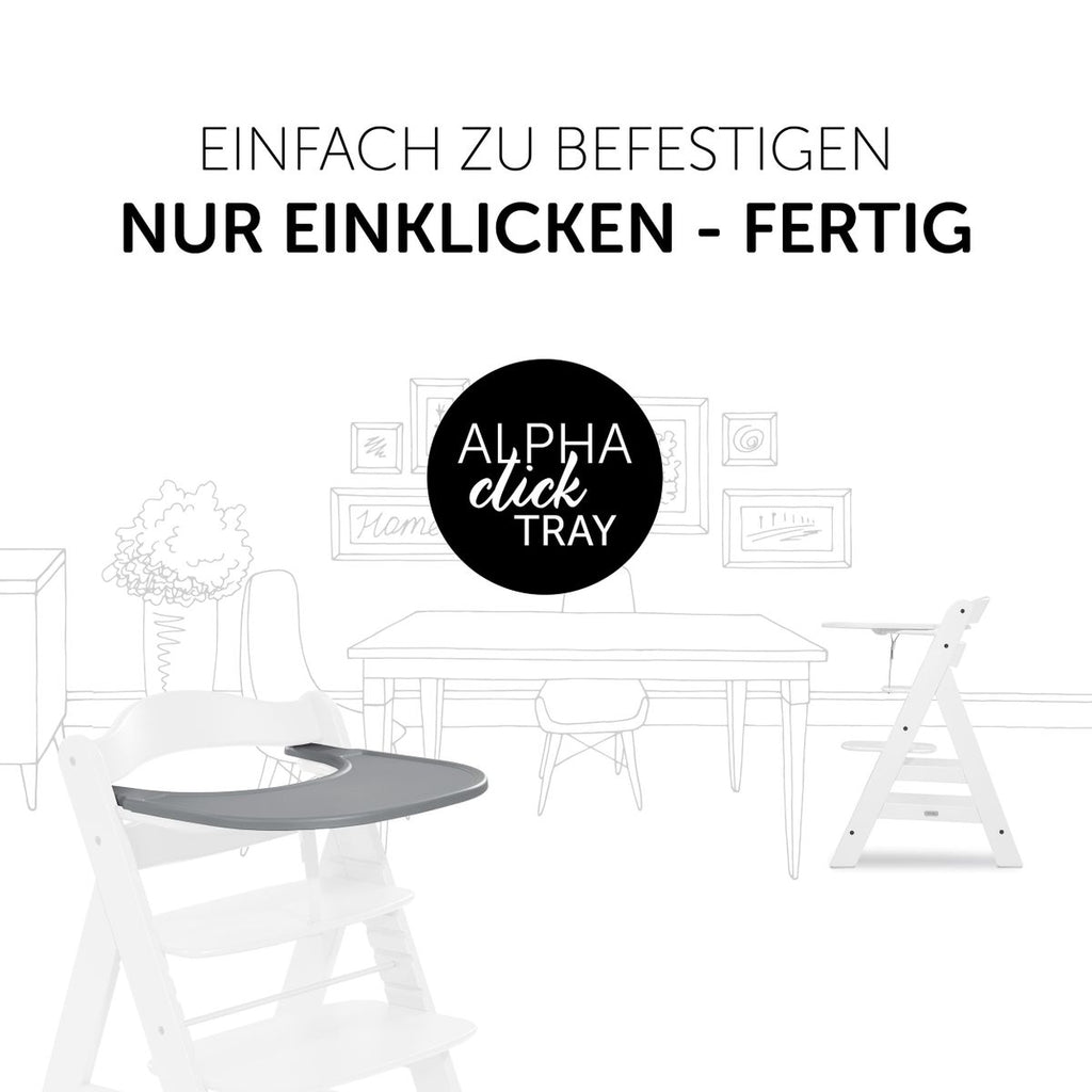 Detalj av spisebrett og bord Click Tray til Alpha barnestol