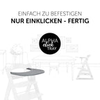 Detalj av spisebrett og bord Click Tray til Alpha barnestol