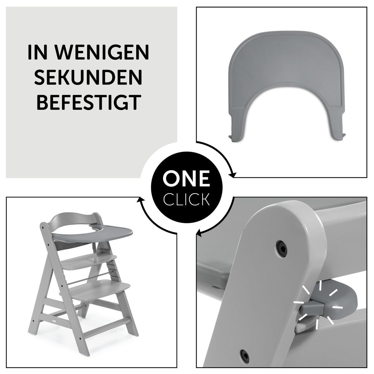 Montert spisebrett og bord Click Tray til Alpha barnestol