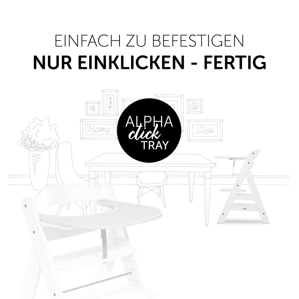 Detalj av klikkfeste på Spisebrett og bord Click Tray til Alpha barnestol hvit