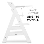 Spisebrett og bord Click Tray til Alpha barnestol hvit med barn som spiser