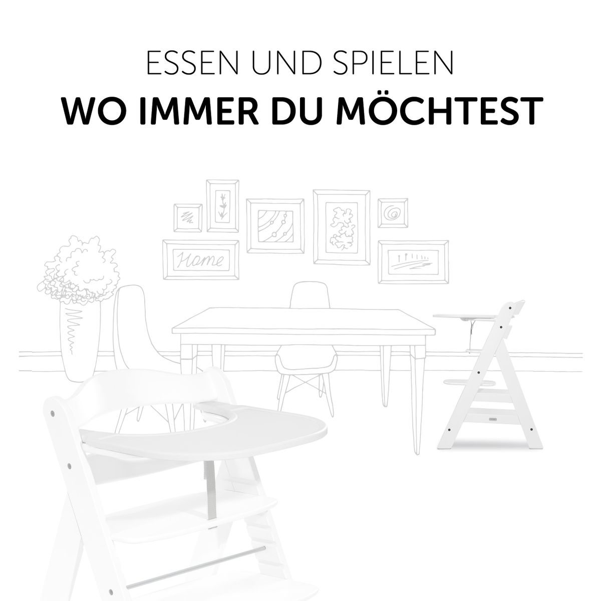 Spisebrett og bord Click Tray til Alpha barnestol hvit detalj kant