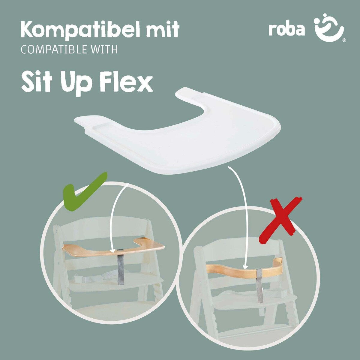 Sideprofil av spisebrett i plast for barnestol Sit Up Flex hvit