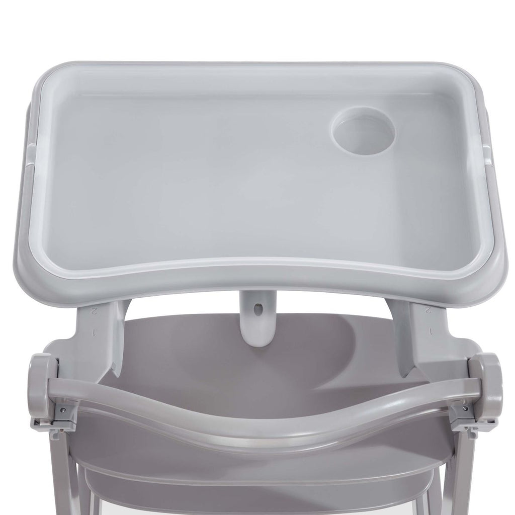 Spisebrett og bord Alpha Tray 2 deler til barnestol grå pakkens innhold