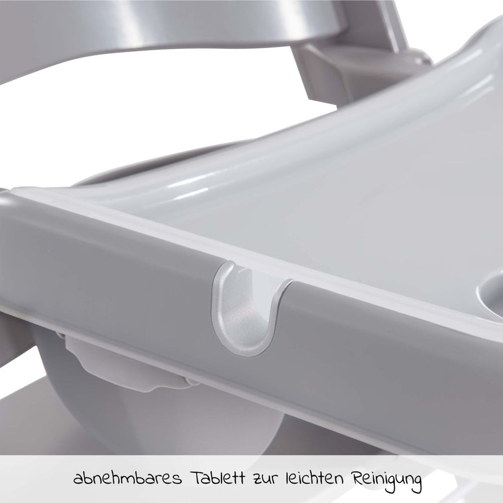 Spisebrett og bord Alpha Tray 2 deler til barnestol grå detalj av midtstang