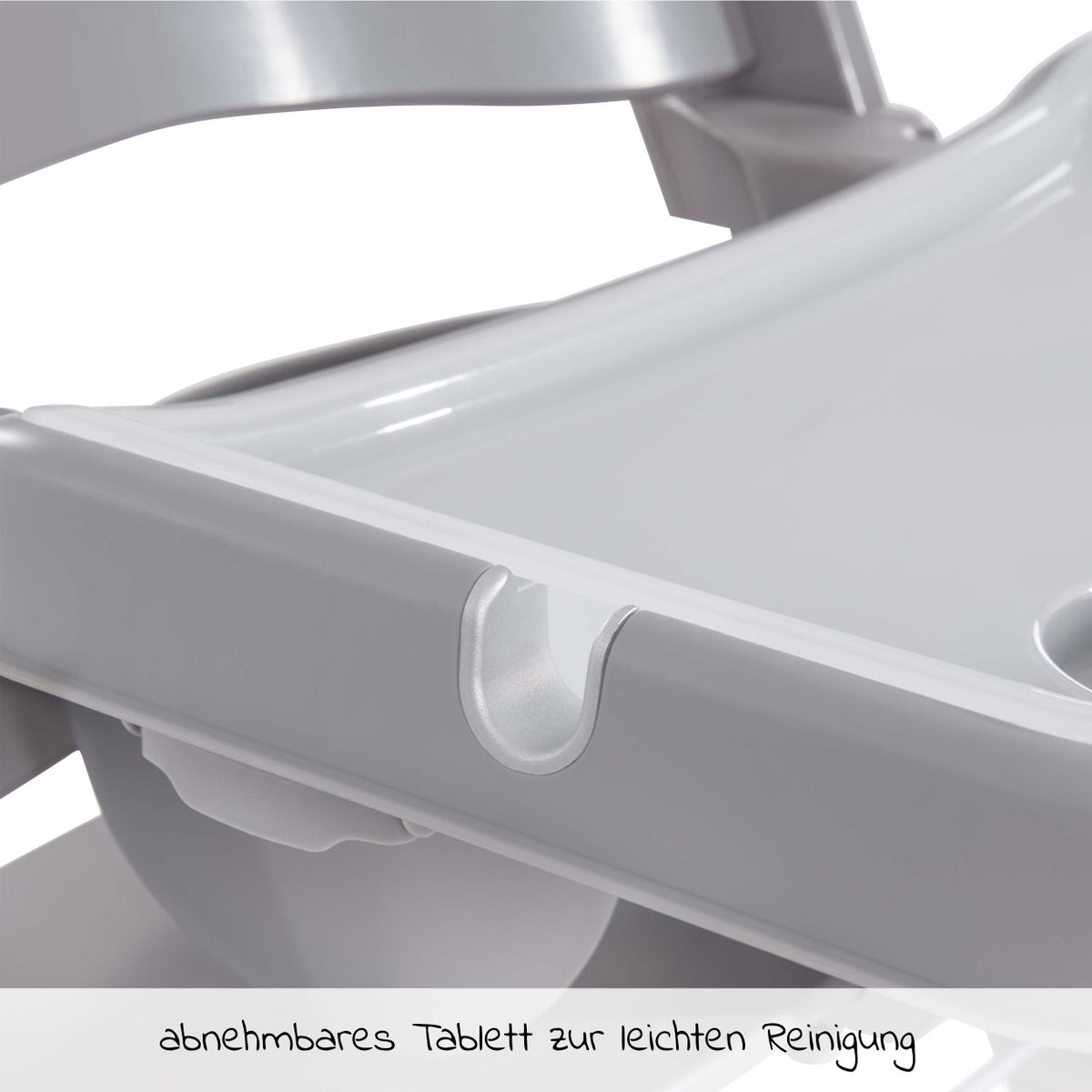 Spisebrett og bord Alpha Tray 2 deler til barnestol grå detalj av midtstang