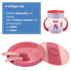 Spisesett 4 deler med tallerken, bestikk og drikkekopp, rosa - Nuk bakside