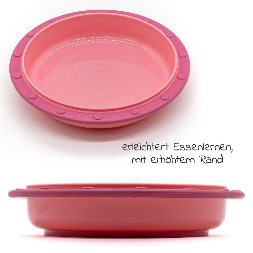 Spisesett 4 deler med tallerken, bestikk og drikkekopp, rosa - Nuk montert
