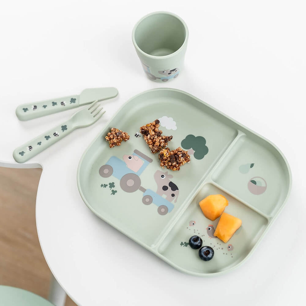 Designmotiv på Spisesett med sugekopp Foodie Tiny Farm grønn