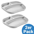 Spisetallerken i silikon 2-pack med delt rom, grå forfra