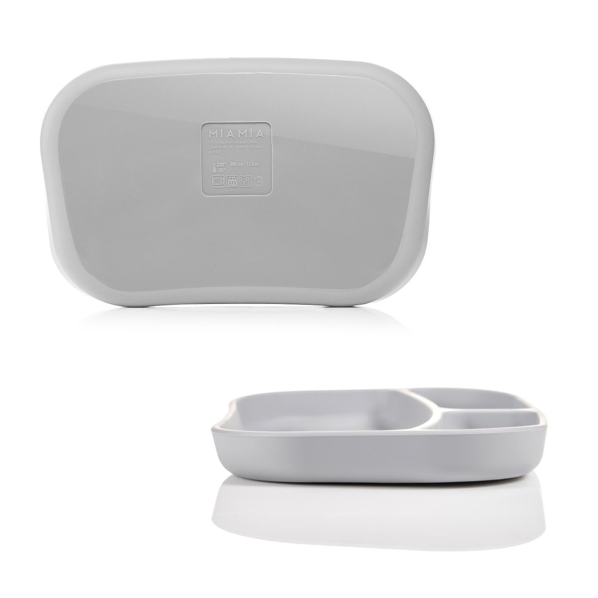 Nærbilde av Spisetallerken i silikon 2-pack med delt rom, grå