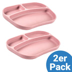 Spisetallerken i silikon 2-pack med delt rom, rosa - MiaMia forfra
