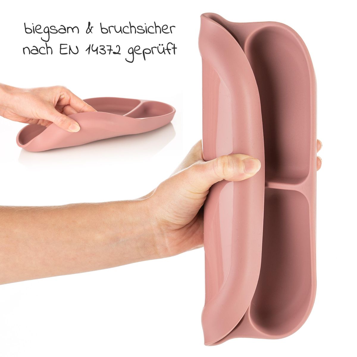 Nærbilde av delt rom på Spisetallerken i silikon 2-pack med delt rom, rosa - MiaMia