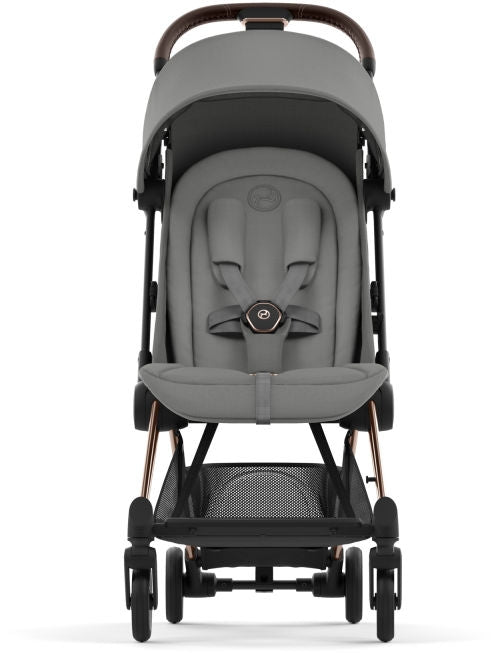 Detalj av Sportsvogn Coya ultrakompakt Rosegold Mirage Grey sittesystem