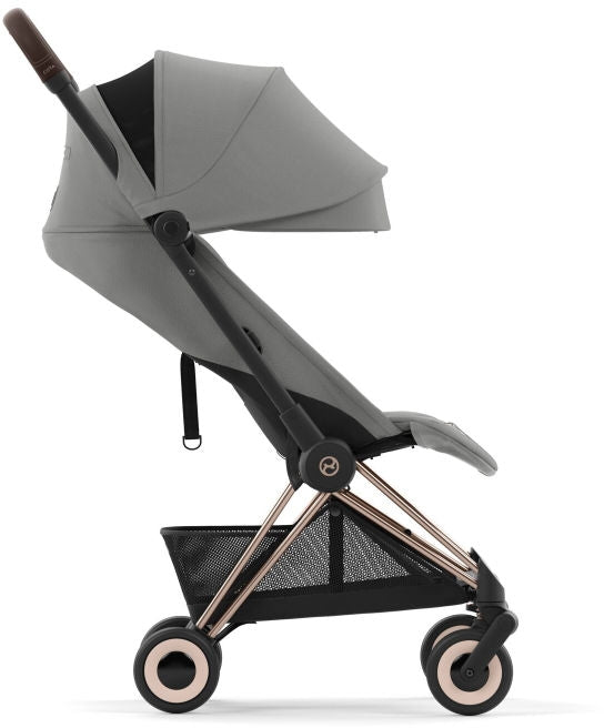 Sportsvogn Coya ultrakompakt Rosegold Mirage Grey sammenfoldet
