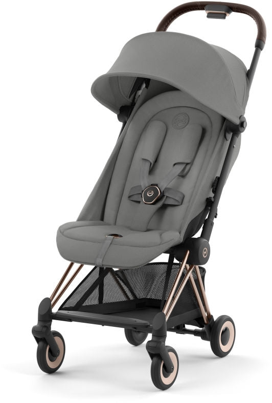 Sportsvogn Coya ultrakompakt Rosegold Mirage Grey forfra