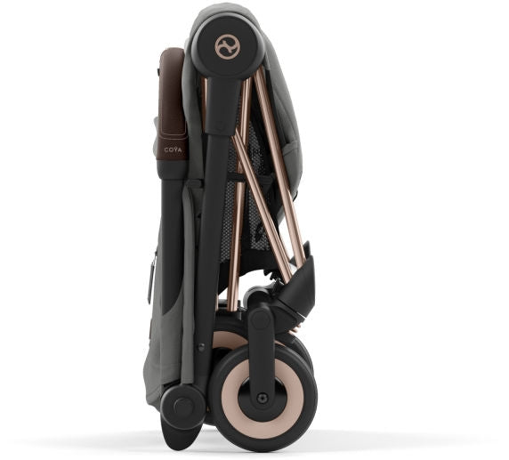 Sportsvogn Coya ultrakompakt Rosegold Mirage Grey enhånds sikkerhetsselessystem