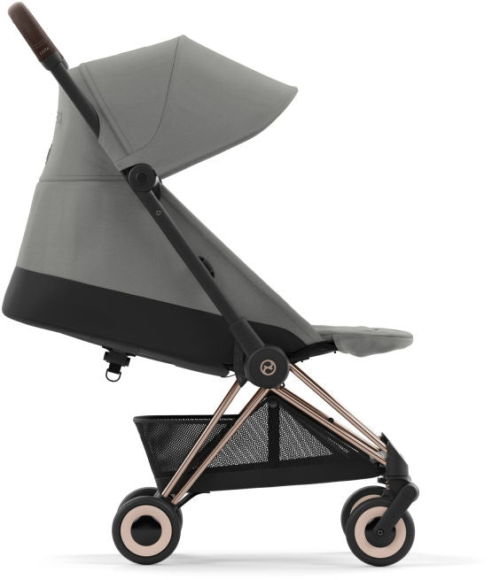 Sportsvogn Coya ultrakompakt Rosegold Mirage Grey justerbar benstøtte