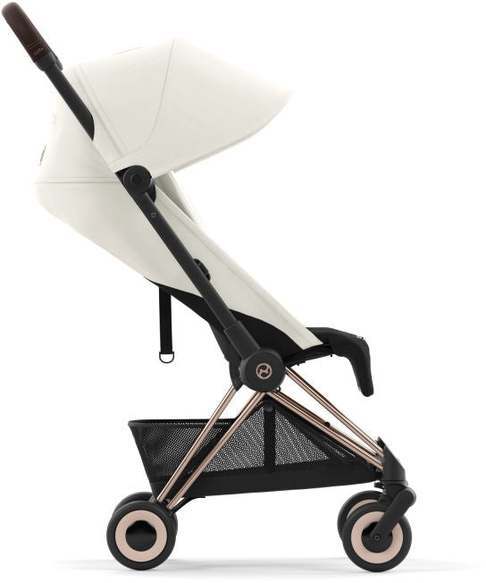 Sportsvogn Coya ultrakompakt Rosegold Off White bæresele nærbilde