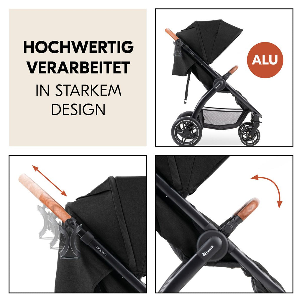 Sportsvogn UpTown med liggefunksjon 22 kg Melange Black sammenfoldet