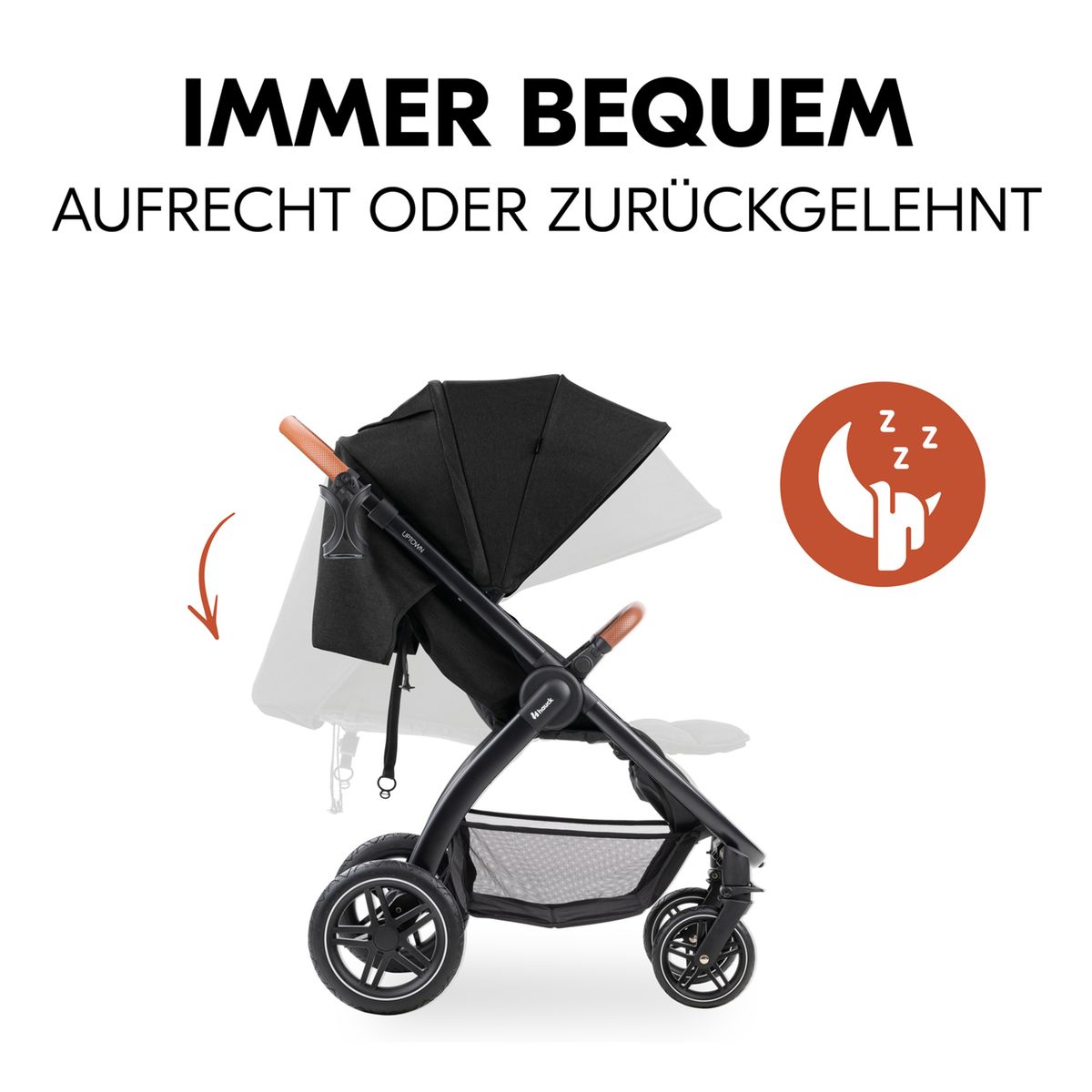 Sportsvogn UpTown med liggefunksjon 22 kg Melange Black med koppholder