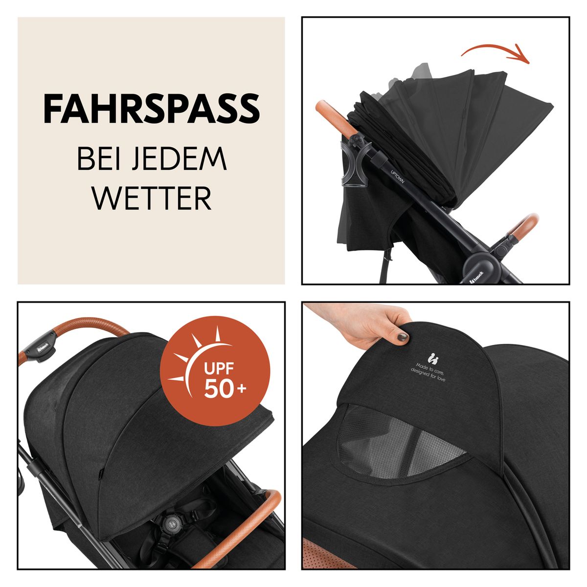 Sportsvogn UpTown med liggefunksjon 22 kg Melange Black håndtak detalj