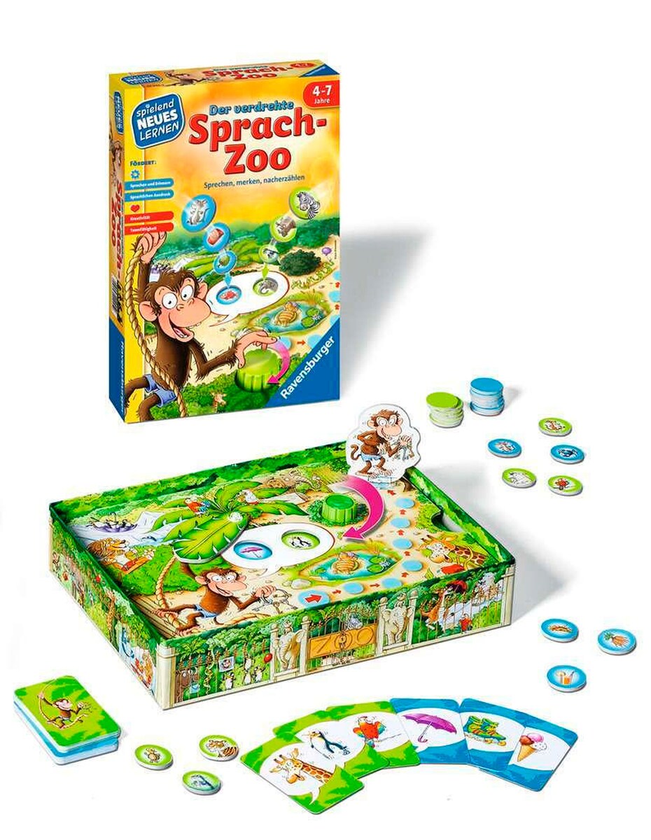 Språkspill Den gale dyrehagen detalj av chips og spilldeler