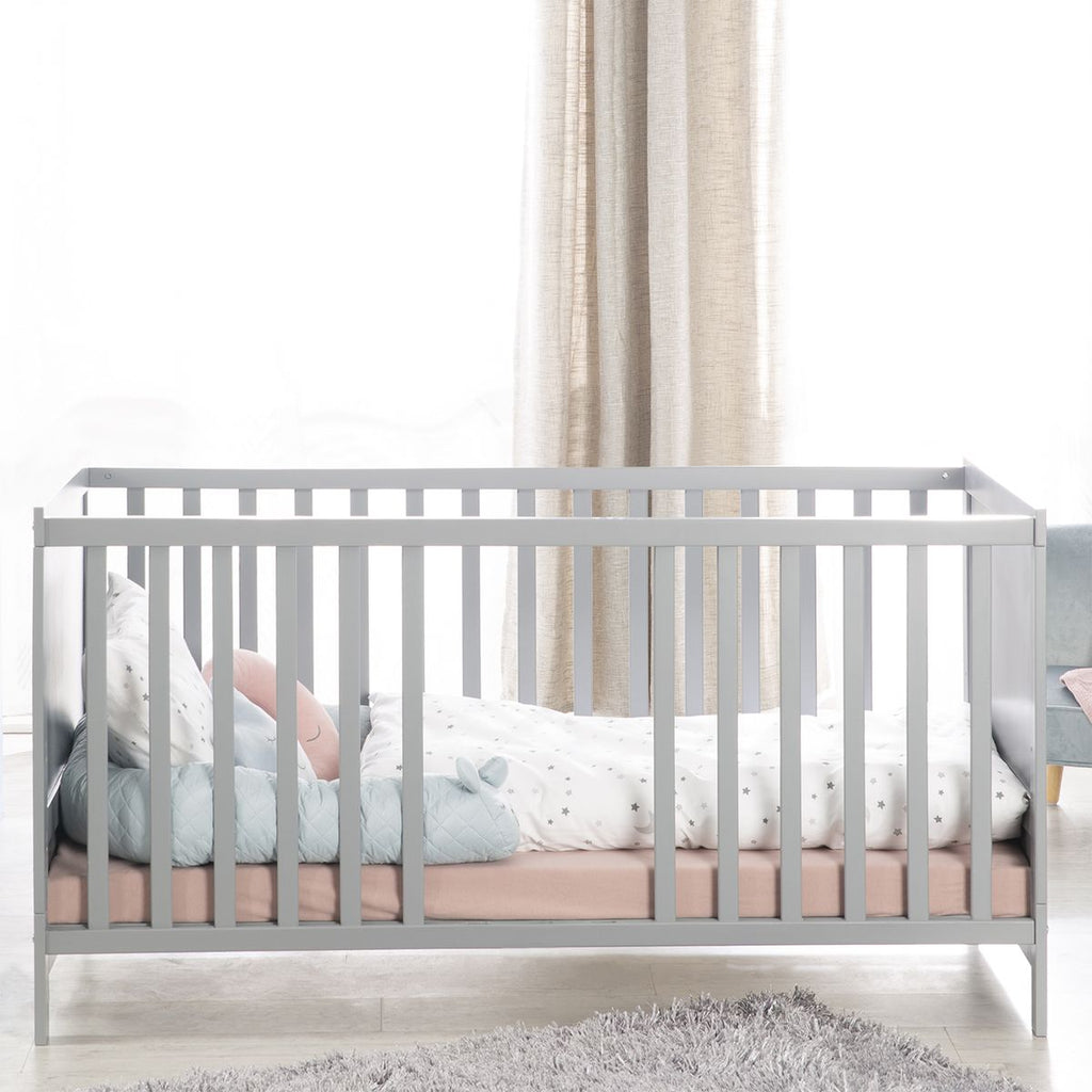 Sprinkelseng med 3-trinns justerbar bunn 70 x 140 cm taupe detalj av hjørne