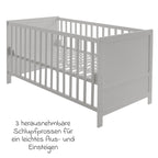 Nærbilde av uttakbare sjalusistenger i Sprinkelseng med 3-trinns justerbar bunn 70 x 140 cm taupe