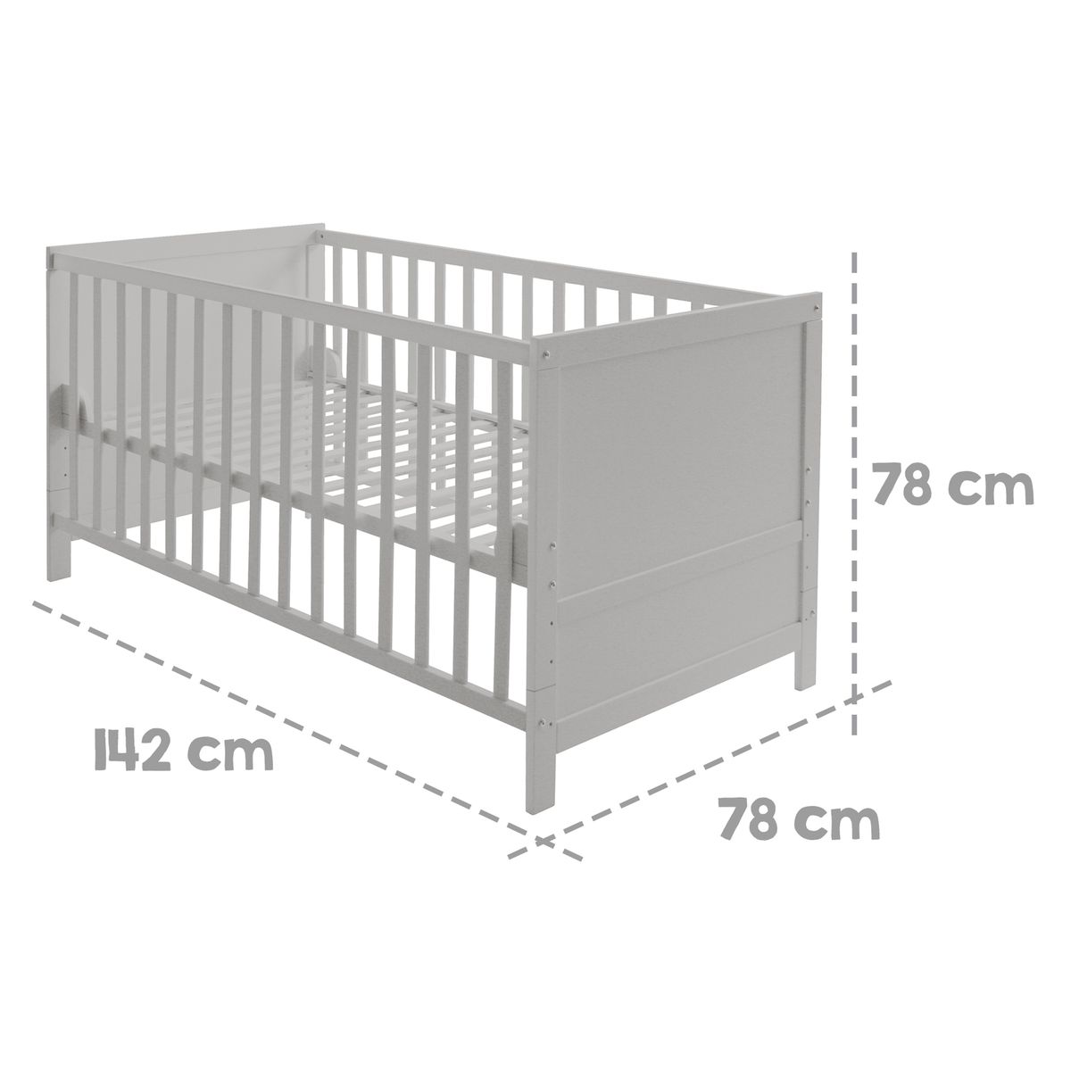 Sideprofil av Sprinkelseng med 3-trinns justerbar bunn 70 x 140 cm taupe