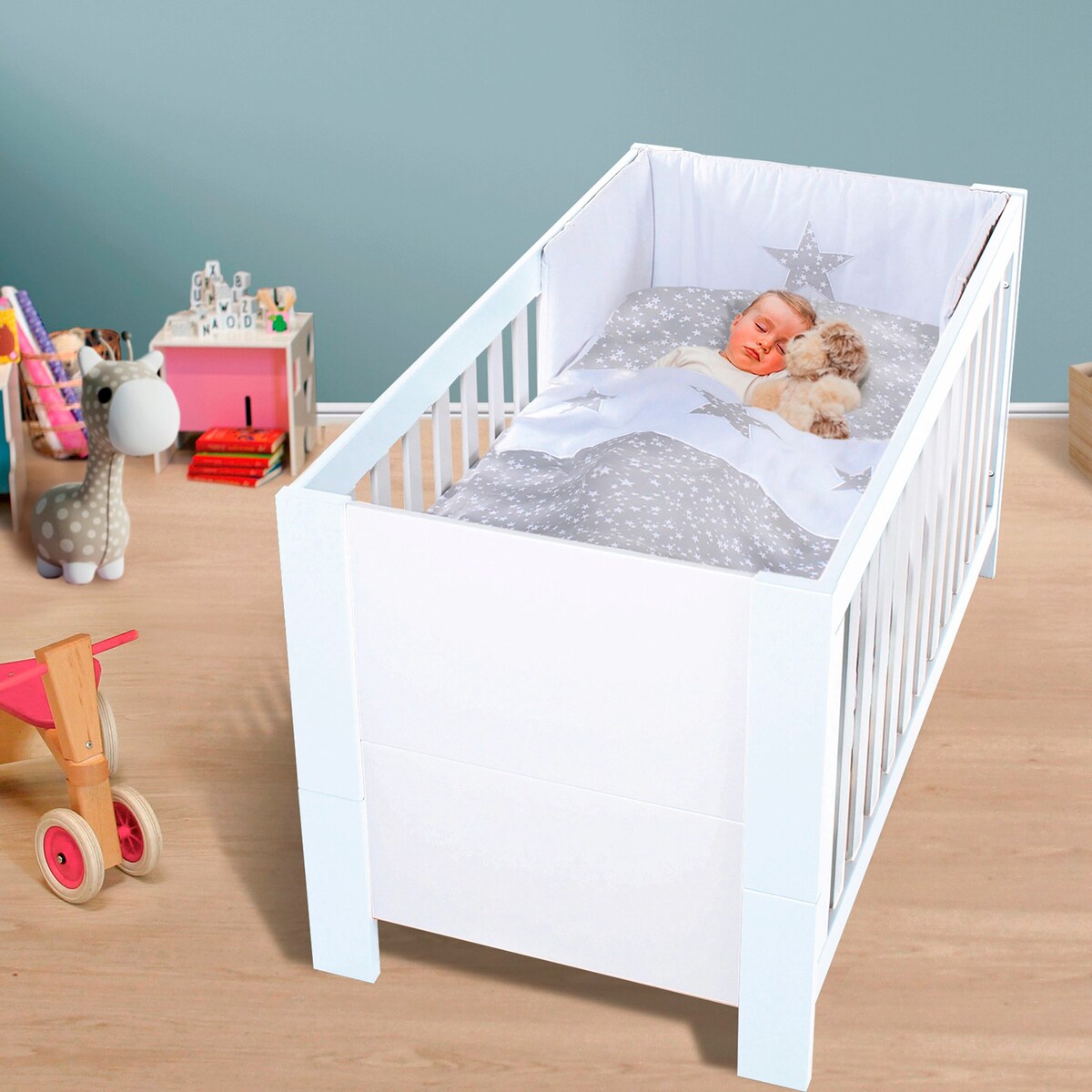 Sprinkelseng All in One 70x140 cm MDF med ombyggingssett - babybay justerbar høyde