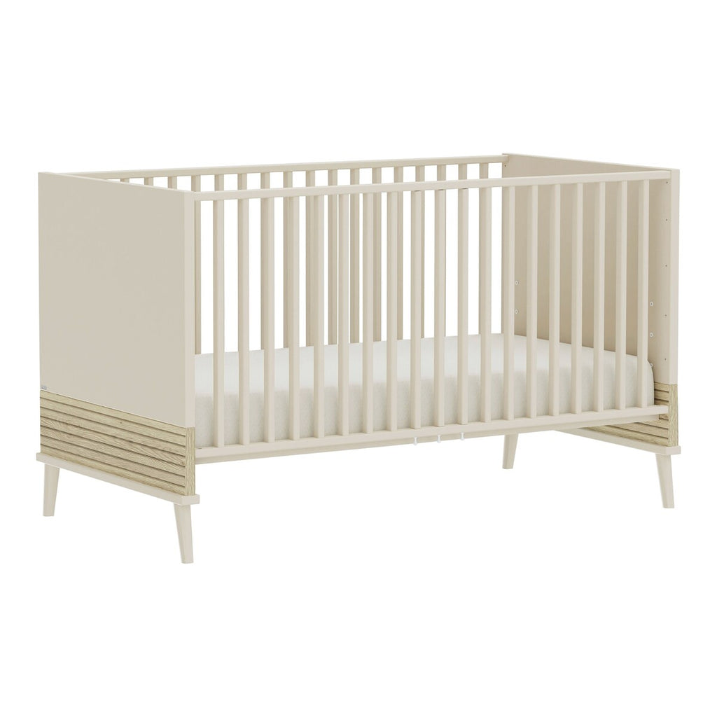 Sprinkelseng Eefje 70x140 cm forfra med dekor Cashmere og Groovy-Oak