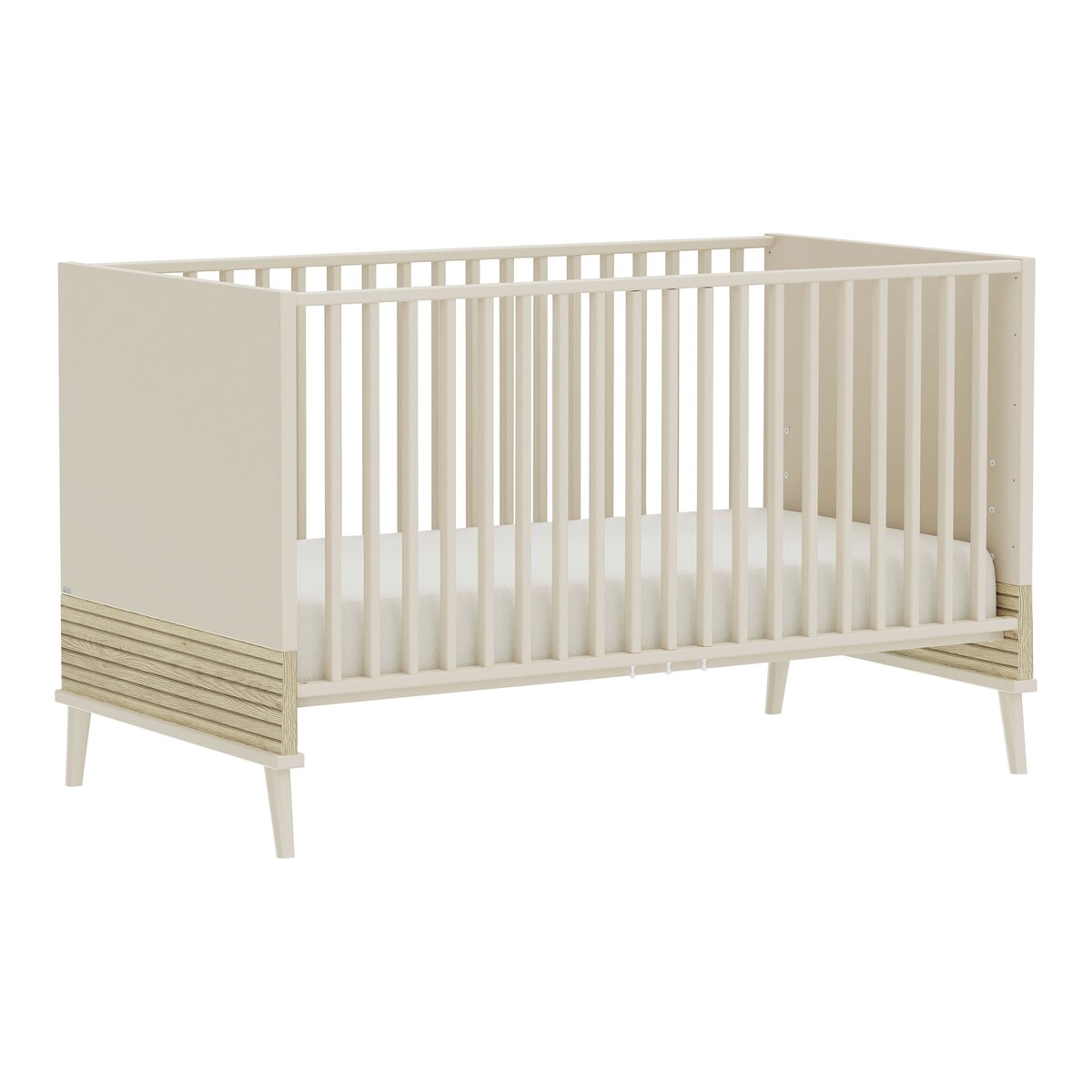 Sprinkelseng Eefje 70x140 cm forfra med dekor Cashmere og Groovy-Oak