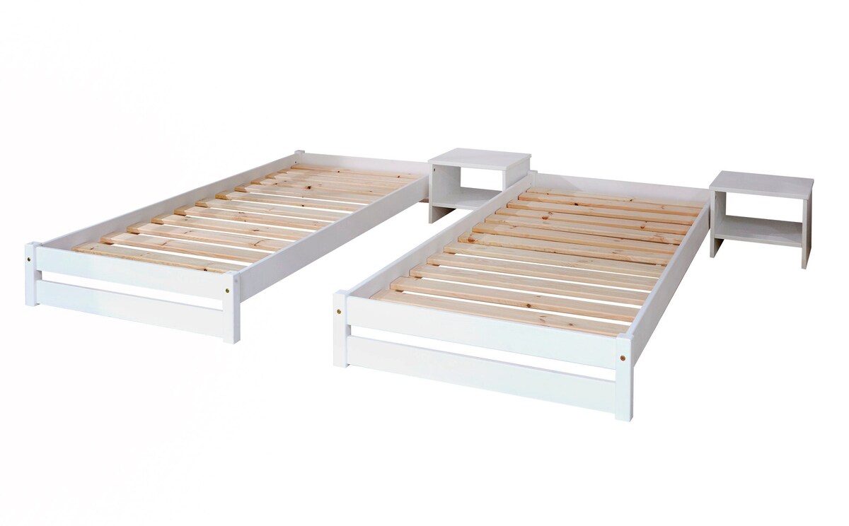Stablebare senger i furu 90x200 cm hvit fra front