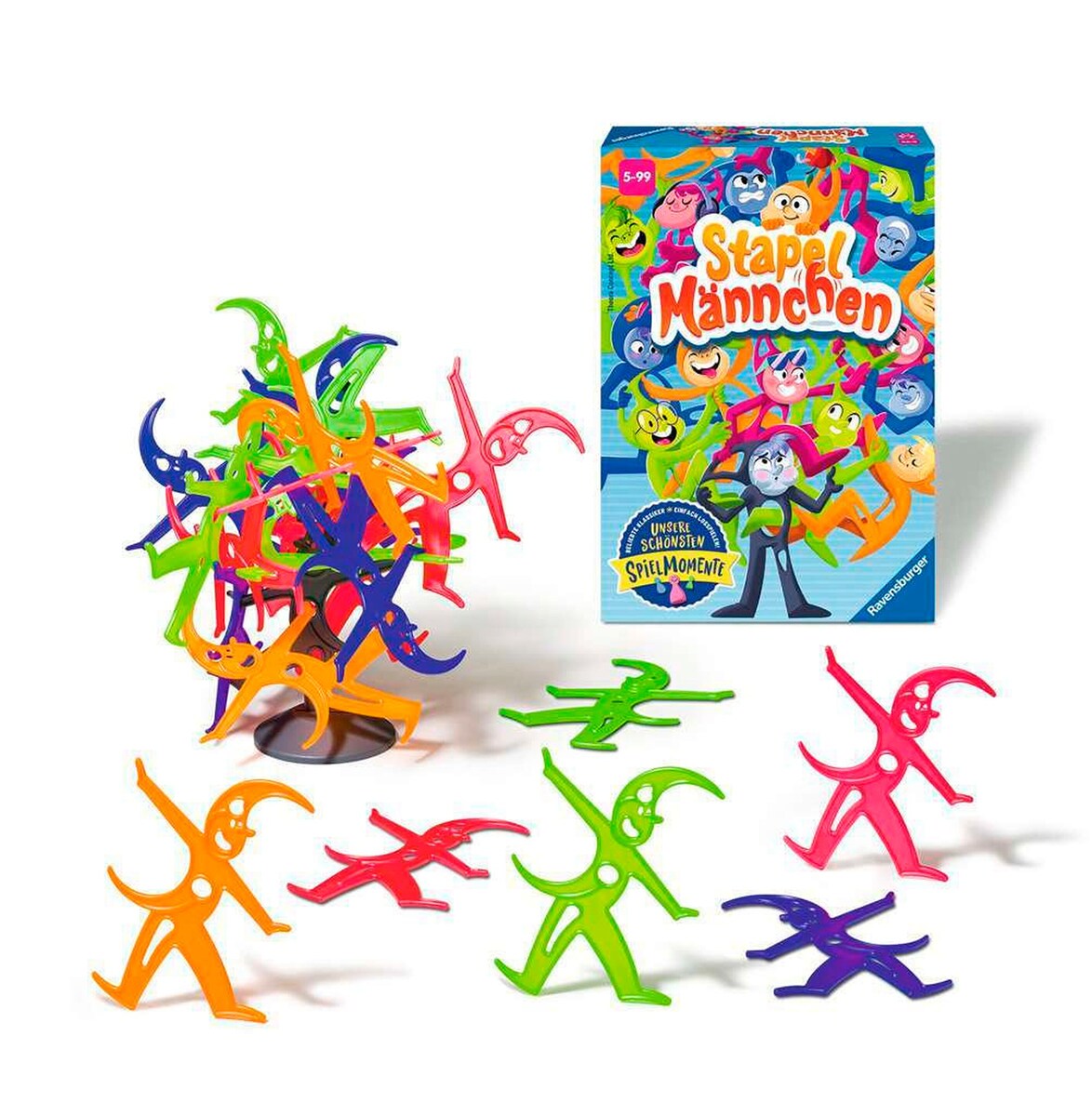 Detaljbilde av fargerike stablefigurer i Stablefigurer balanseringsspill