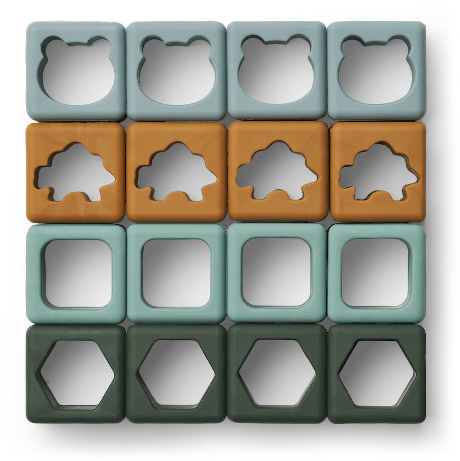 Stableleker i silikon 16 stk 4x4 cm Green multi mix bakside