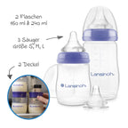 Startsett med 2 tåteflasker 160 og 240 ml og 3 smokker - Lansinoh bakside