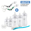 Startsett 7 deler med 5 tåteflasker og 2 smokkebånd - Philips Avent sett for baby