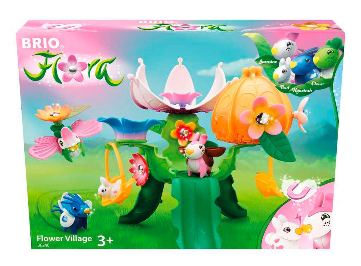 Nærbilde av figurer i Startsett blomsterlandsby Flora-serien 39x29x8 cm