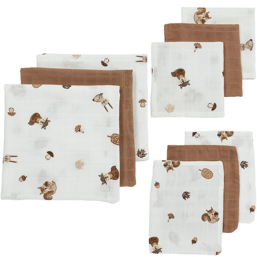 Startsett musselinkluter 9-pakning Forest Animals - Meyco forfra