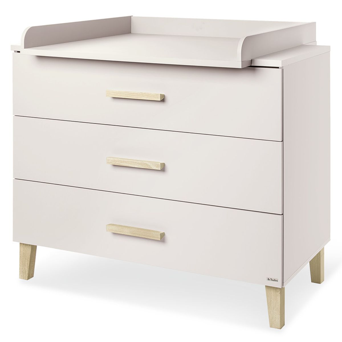 Stellebord Tami bredt med avtakbar stelleplate og tre skuffer i beige