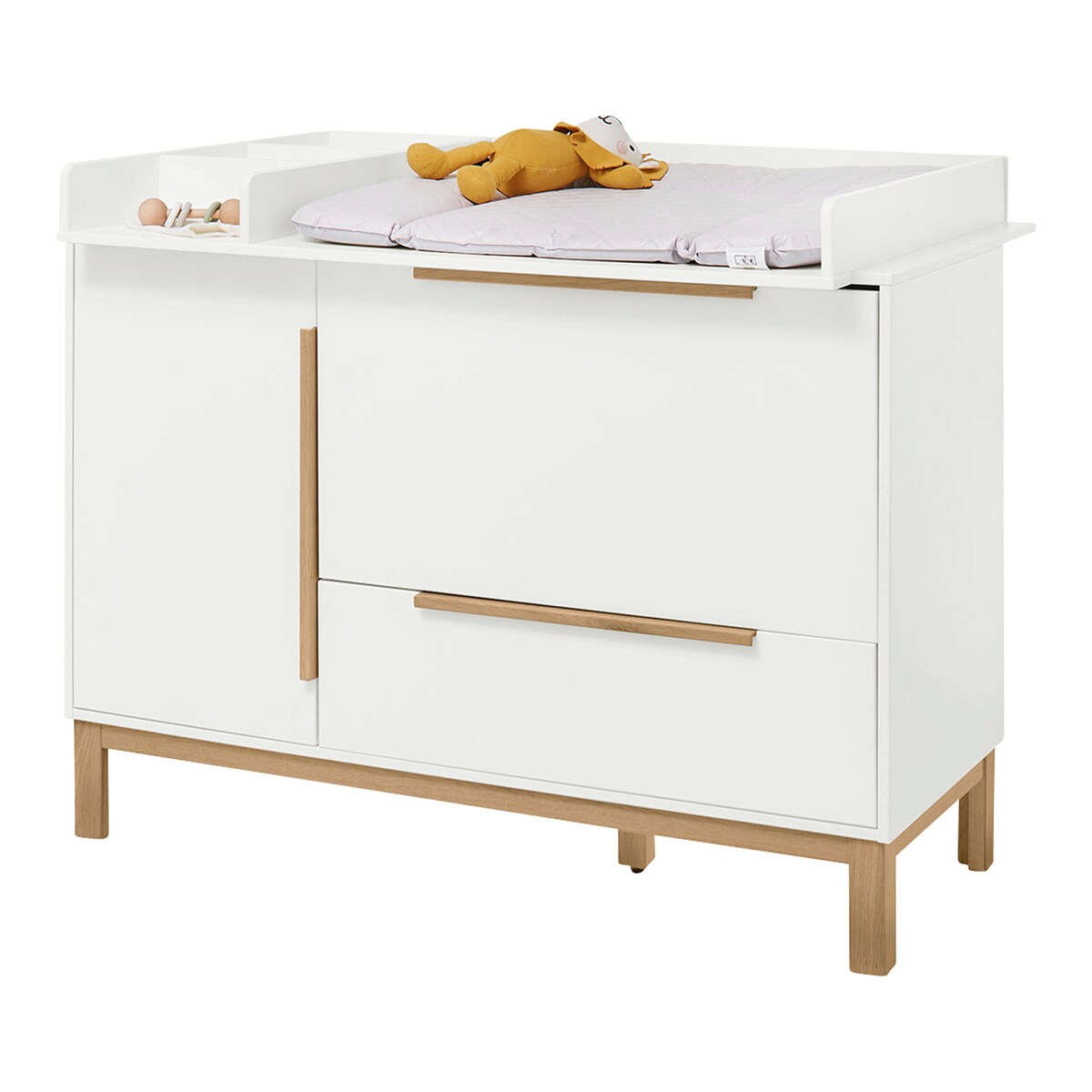 Stellekommode Juna bred 129x78 cm MDF/eik hvit forfra